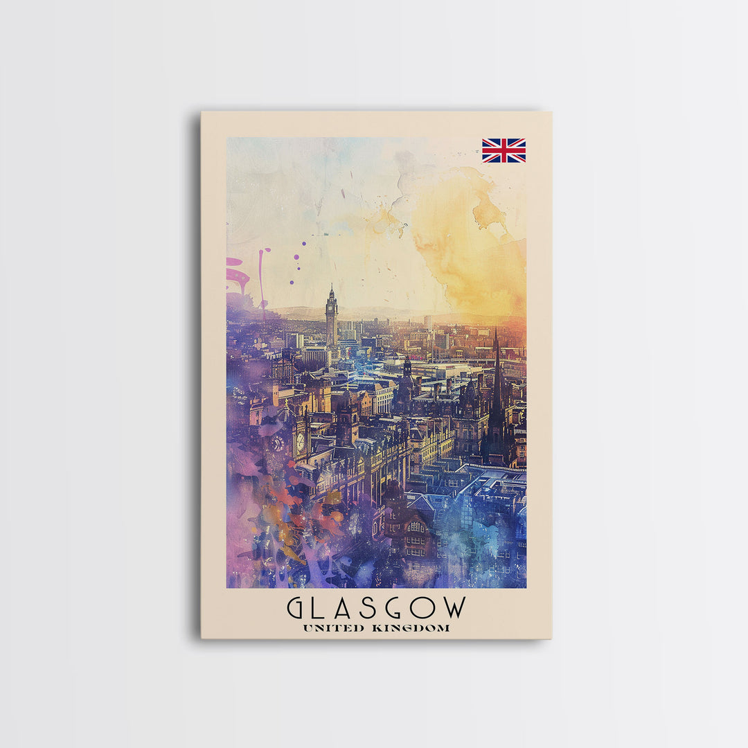 Glasgow United Kingdom Skyline Art, Framed Canvas Print, Living Room Wall Art, Travel Poster, Home Decor, UK Art