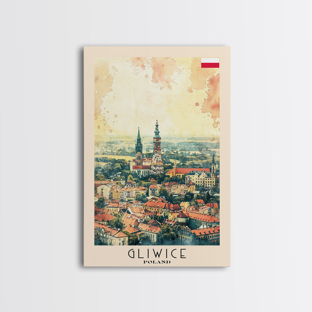 Gliwice Poland Cityscape Art, Framed Canvas Print, Bedroom Wall Art, Travel Poster Art, Wall Decoration, Polish Art