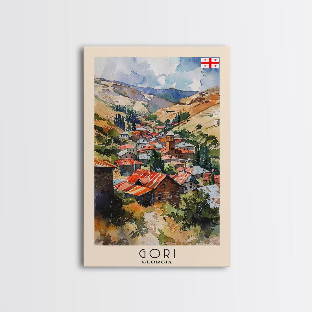 Gori Georgia Cityscape Art, Framed Canvas Print, Bedroom Wall Art, Travel Poster Art, Unique Home Decor