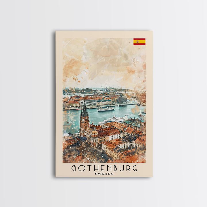 Gothenburg Sweden Harbor View Art, Framed Canvas Print, Living Room Wall Art, Travel Poster, Home Decoration