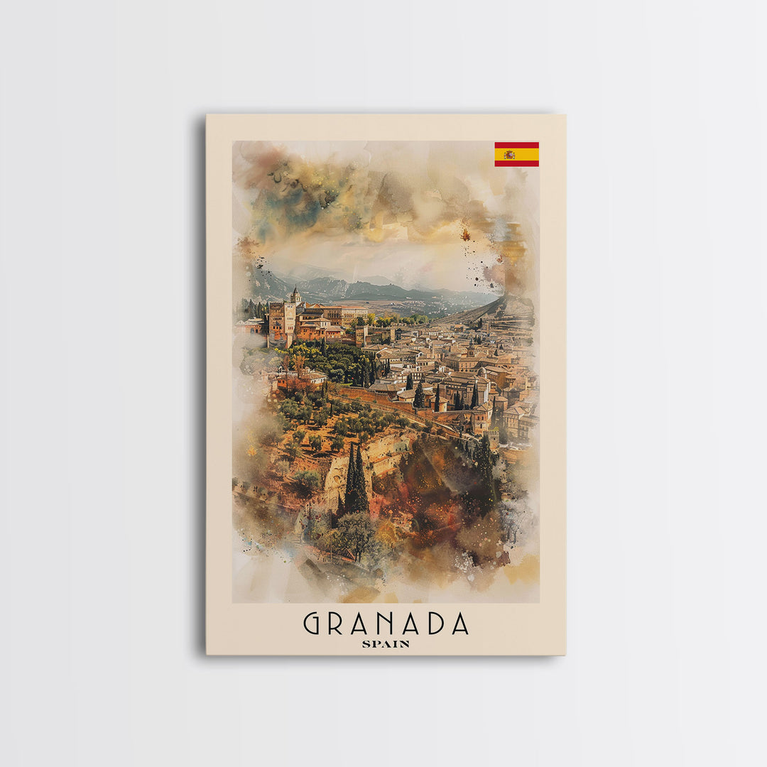 Granada Spain Landscape Art, Framed Canvas Print, Bedroom Wall Art, Travel Poster, Home Decor, Spanish Art