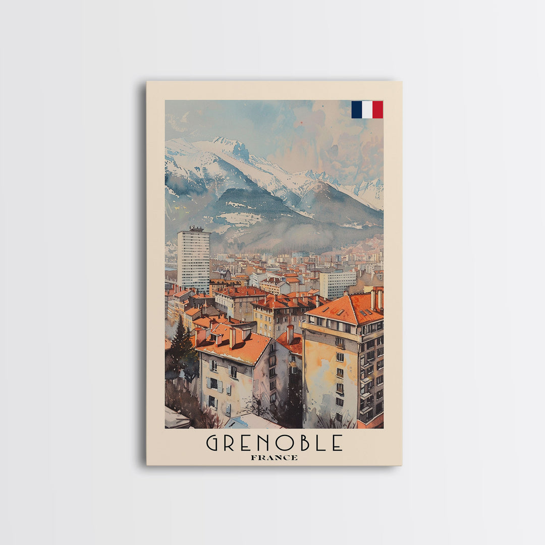 Grenoble France Mountain View Art, Framed Canvas Print, Wall Art for Bedroom, Travel Poster Art, Home Decoration, French Wall Art