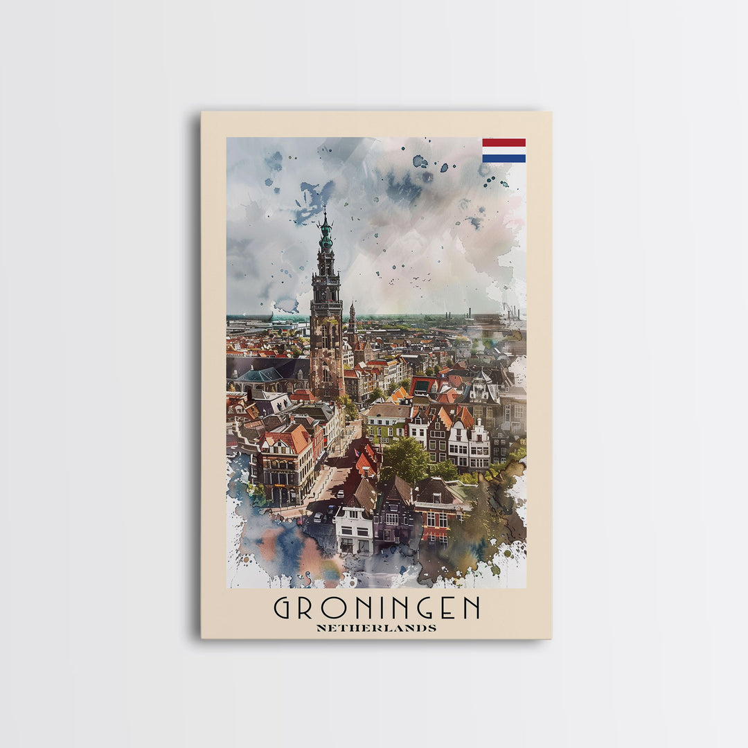 Groningen Netherlands Cityscape Art, Framed Canvas Print, Living Room Wall Art, Travel Poster, Home Decoration, Dutch Wall Art
