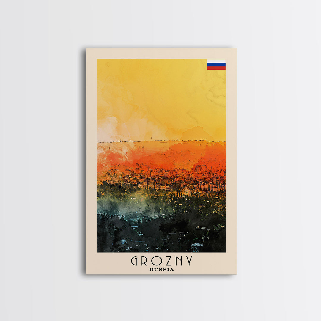 Grozny Russia City View Art, Framed Canvas Print, Bedroom Wall Art, Travel Poster Art, Unique Home Decor, Russian Wall Art