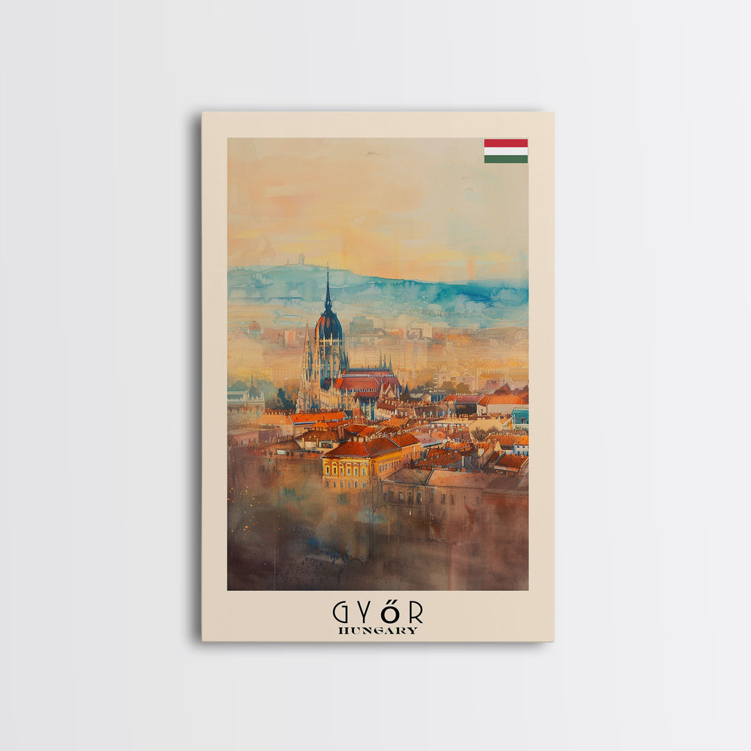 Győr Hungary Cityscape Art, Framed Canvas Print, Bedroom Wall Art, Travel Poster Art, Home Decoration, Hungarian Wall Art