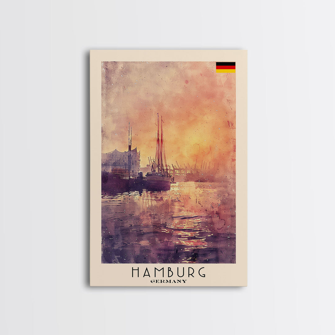 Hamburg Germany Waterfront Sunset Wall Art Print, Framed Canvas Wall Art, Home Decor, Cityscape Poster, Living Room Decor, Office Art, Travel Poster Art