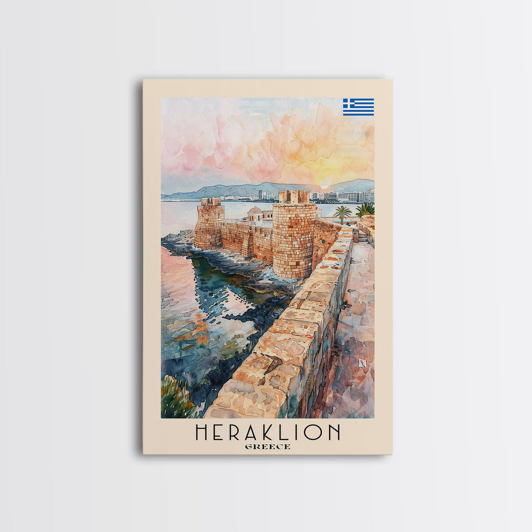 Heraklion Greece Historic Fort Art, Framed Canvas Wall Art, Living Room Decor, Home Decor, Mediterranean Poster, Wall Art Print, Travel Poster Art