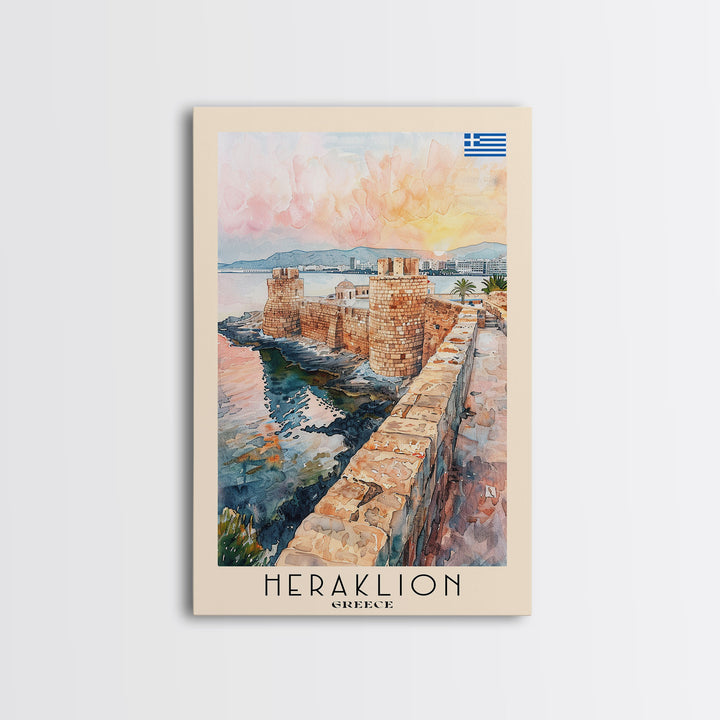 Heraklion Greece Historic Fort Art, Framed Canvas Wall Art, Living Room Decor, Home Decor, Mediterranean Poster, Wall Art Print, Travel Poster Art