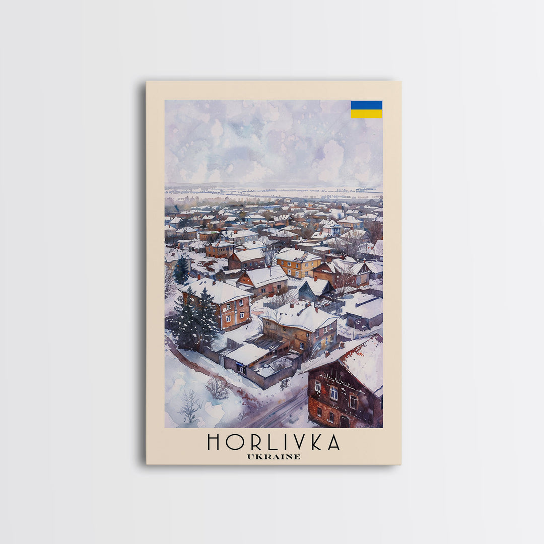 Horlivka Ukraine Winter Town Art, Framed Canvas Wall Art, Home Decor, Living Room Decor, Snowy Landscape Poster, Wall Art, Travel Poster Art