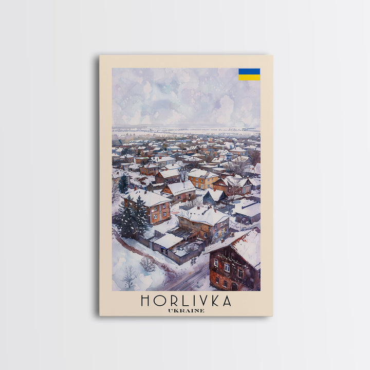 Horlivka Ukraine Winter Town Art, Framed Canvas Wall Art, Home Decor, Living Room Decor, Snowy Landscape Poster, Wall Art, Travel Poster Art