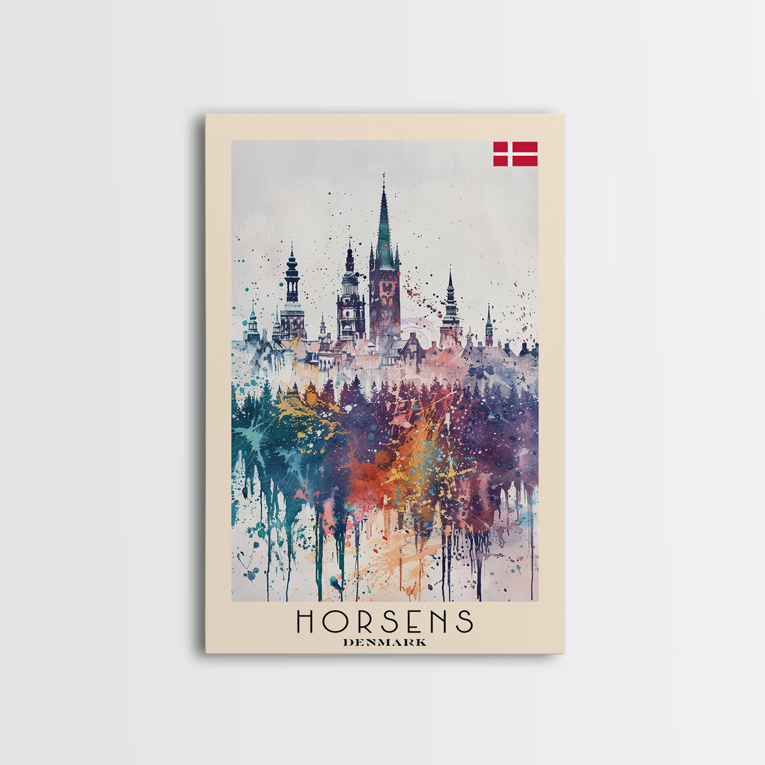 Horsens Denmark Vibrant Cityscape Art, Framed Canvas Wall Art, Home Decor, Living Room Decor, Colorful Poster, Wall Art Print, Travel Poster Art