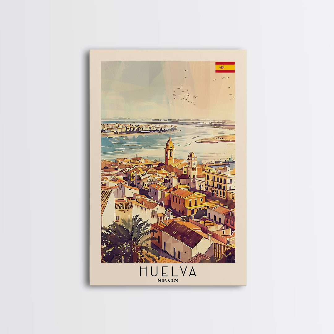 Huelva Spain Cityscape Art Print, Vibrant Sunset Canvas Print for Home Decor, Travel Poster for Living Room Wall Art, Spanish City View