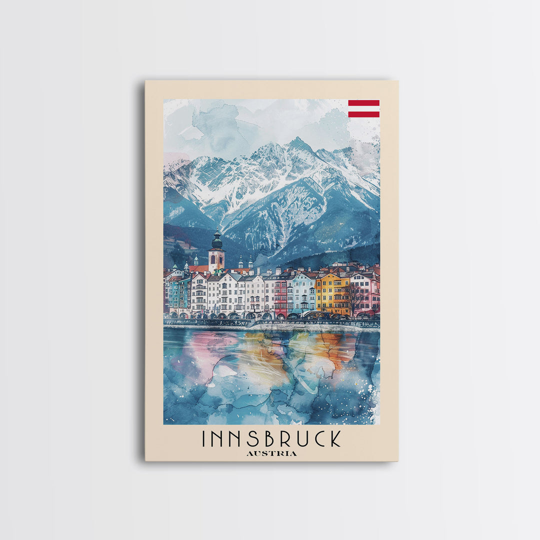 Innsbruck Austria Alpine Town Art Print, Colorful Canvas Print for Home Decor, Travel Poster for Living Room Wall Art, Austrian Mountain View