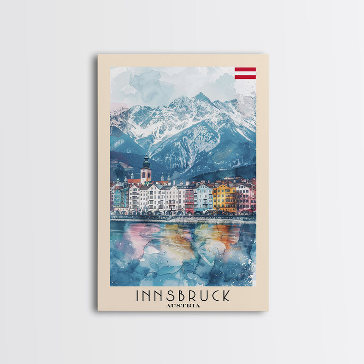 Innsbruck Austria Alpine Town Art Print, Colorful Canvas Print for Home Decor, Travel Poster for Living Room Wall Art, Austrian Mountain View