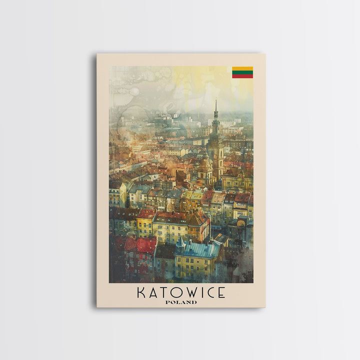 Katowice Poland Cityscape View, Framed Canvas Print, Travel Poster, Wall Art, Home Decoration, Urban Decor, Living Room Art, Polish City