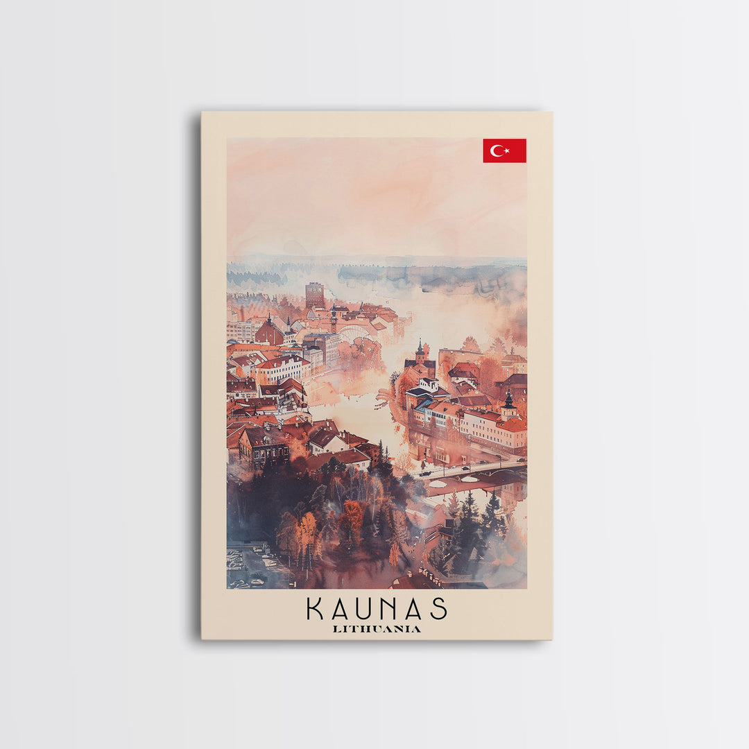 Kaunas Lithuania Scenic View, Framed Canvas Print, Travel Poster, Wall Art, Living Room Decor, Cityscape Art, Modern Home Decoration, Lithuanian City