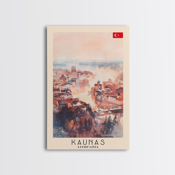 Kaunas Lithuania Scenic View, Framed Canvas Print, Travel Poster, Wall Art, Living Room Decor, Cityscape Art, Modern Home Decoration, Lithuanian City