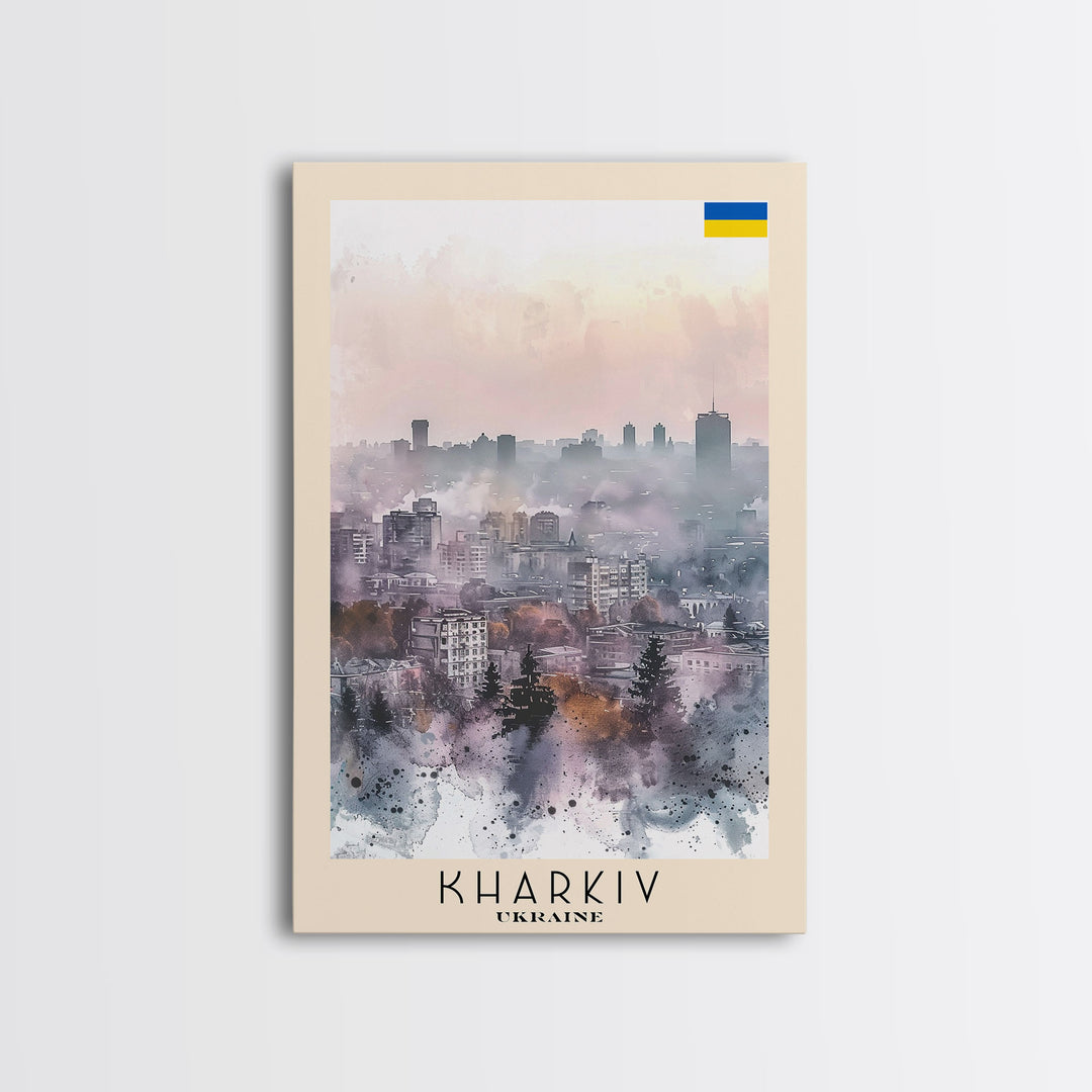 Kharkiv Ukraine Cityscape in Spring, Framed Canvas Print, Travel Poster, Wall Art, Home Decor, Living Room Decoration, Ukrainian Urban Art