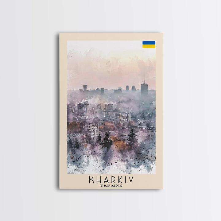 Kharkiv Ukraine Cityscape in Spring, Framed Canvas Print, Travel Poster, Wall Art, Home Decor, Living Room Decoration, Ukrainian Urban Art