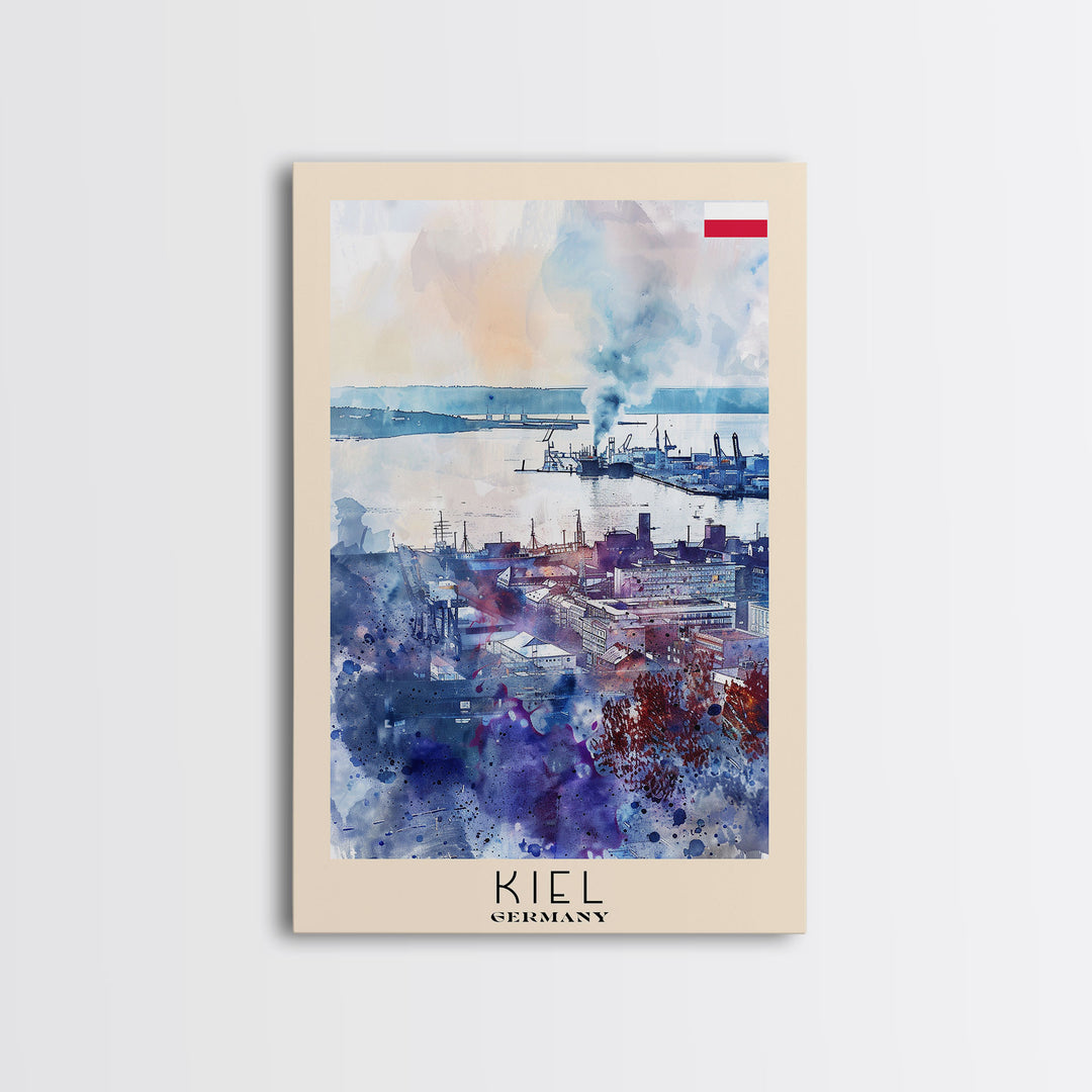 Kiel Germany Harbor View, Framed Canvas Print, Travel Poster, Wall Art, Home Decor, Living Room Decoration, German Cityscape Art