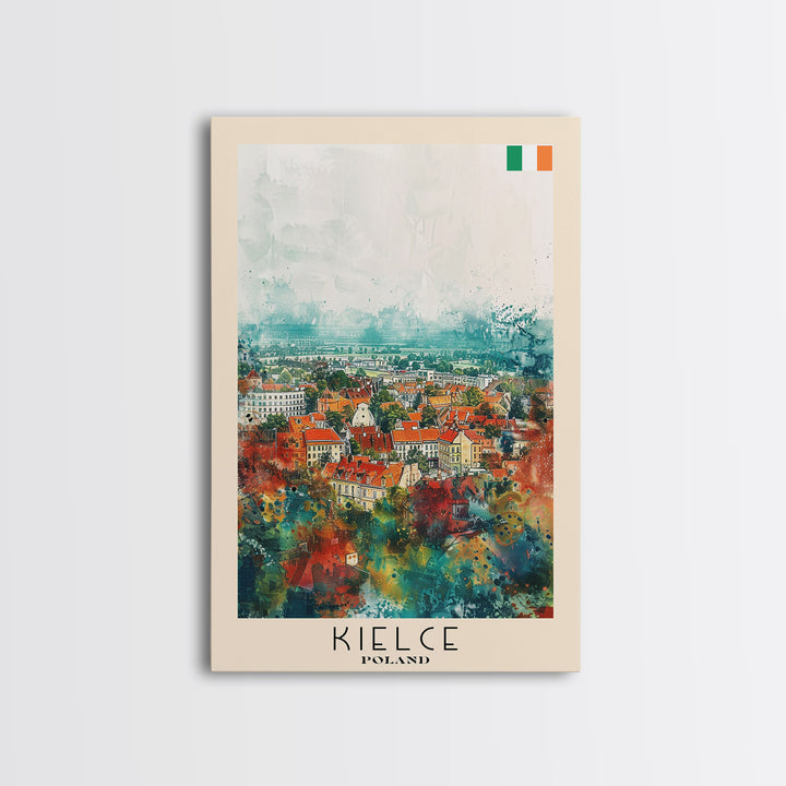 Kielce Poland Historic Cityscape, Framed Canvas Print, Travel Poster, Wall Art, Home Decor, Living Room Decoration, Polish Urban Art