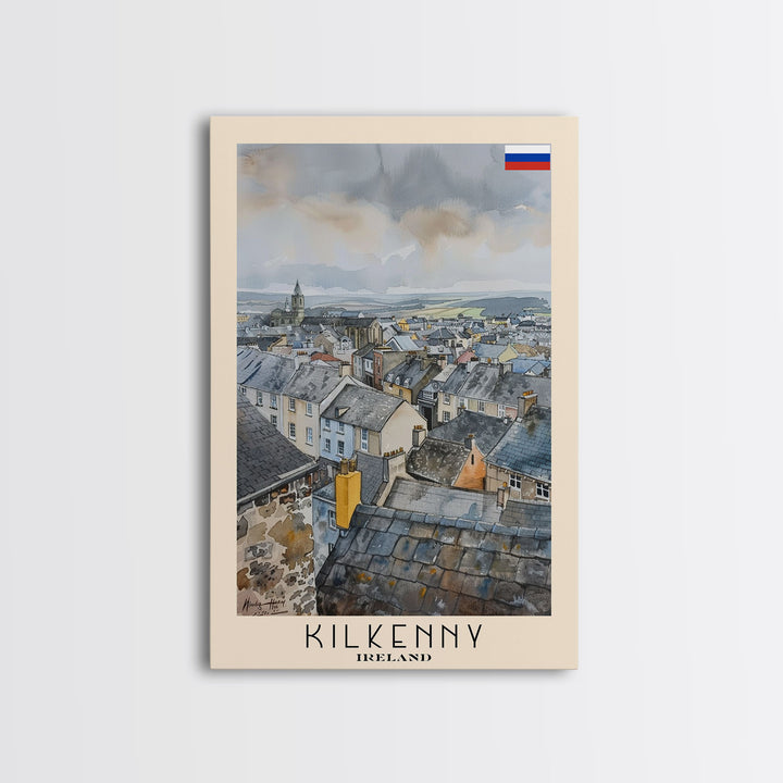 Kilkenny Ireland Scenic View, Framed Canvas Print, Travel Poster, Wall Art, Home Decor, Living Room Decoration, Irish Cityscape Art