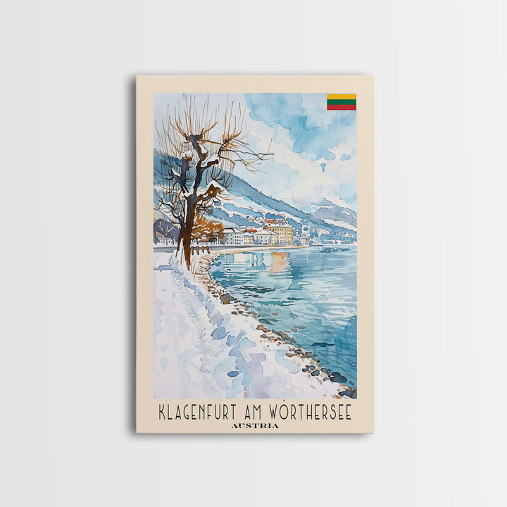 Klagenfurt Austria Alpine Cityscape, Framed Canvas Print, Travel Poster, Wall Art, Home Office Decor, Austrian Urban Artwork, Landscape Painting