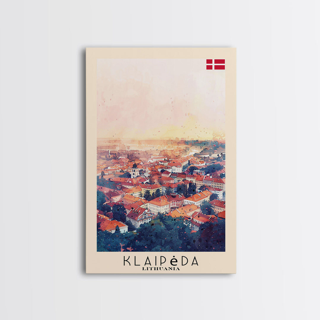 Klaipeda Lithuania Port City View, Framed Canvas Print, Travel Poster, Wall Art, Bedroom Decoration, Coastal Urban Scene, Nautical Artwork