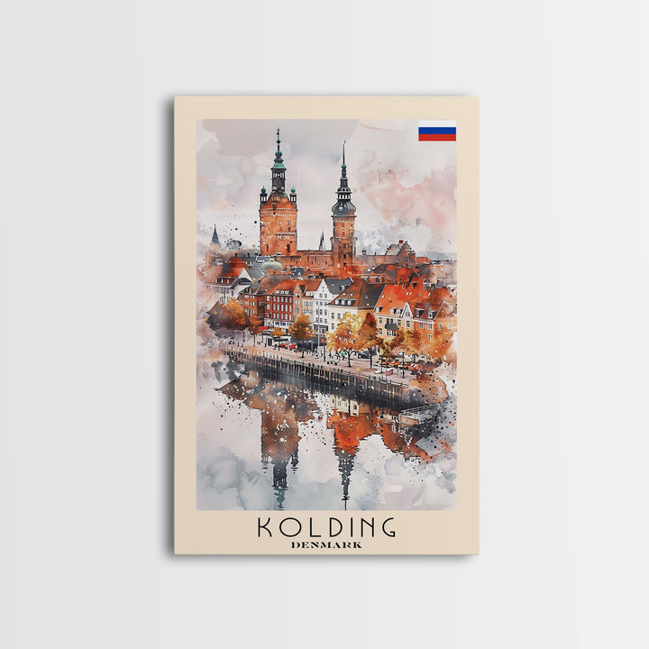 Kolding Denmark Waterfront View, Framed Canvas Print, Travel Poster, Wall Art, Kitchen Decor, Danish Urban Painting, Waterfront Scenery