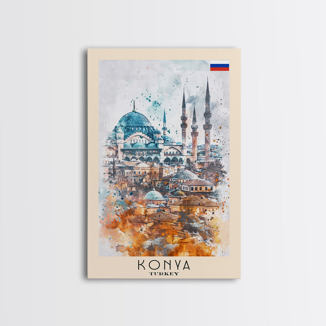 Konya Turkey Historic Cityscape, Framed Canvas Print, Travel Poster, Wall Art, Living Room Decoration, Turkish Heritage Artwork, Historical City Scene
