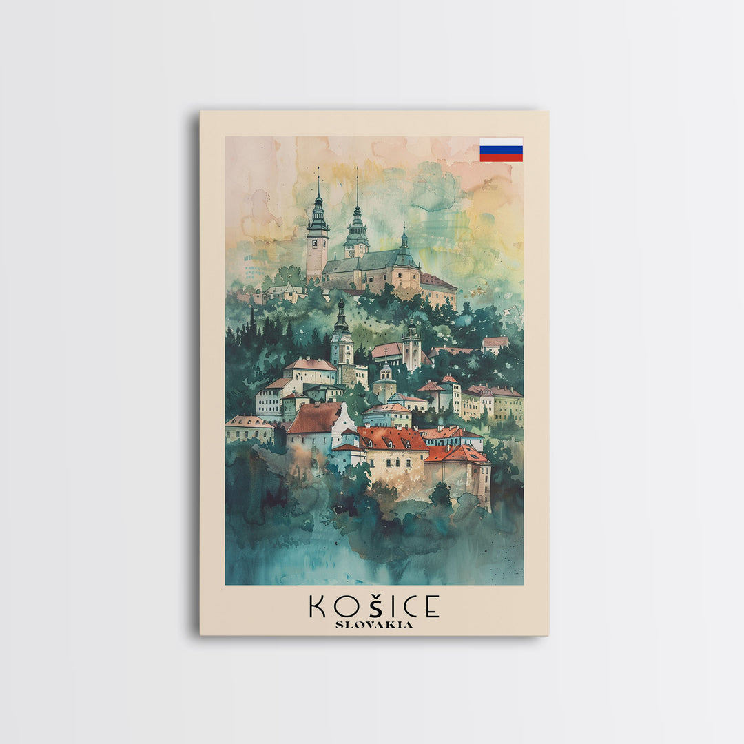Kosice Slovakia Historic Cityscape, Framed Canvas Print, Travel Poster, Wall Art, Office Decor, Slovakian Urban Painting, Historic City Scene