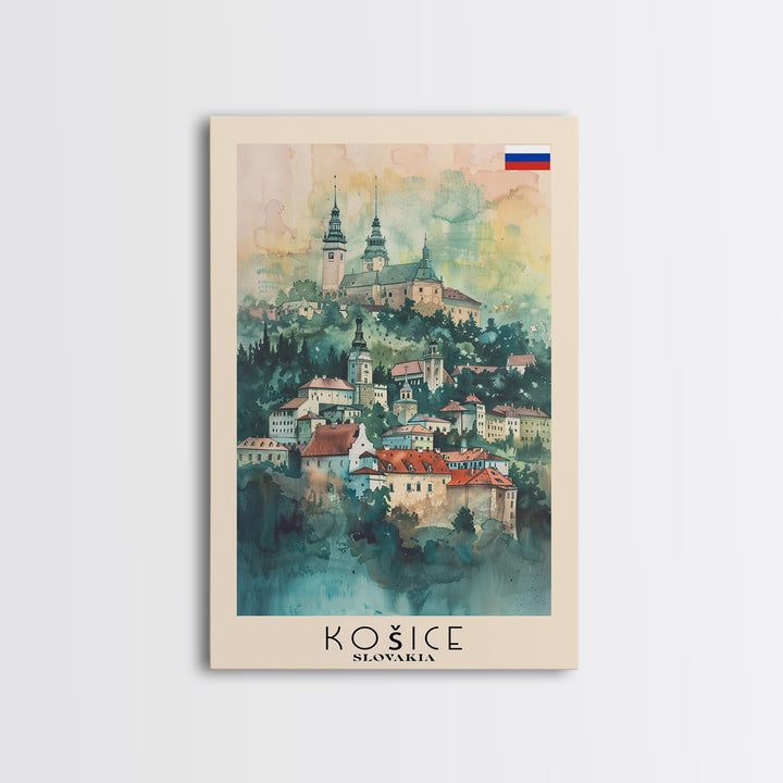 Kosice Slovakia Historic Cityscape, Framed Canvas Print, Travel Poster, Wall Art, Office Decor, Slovakian Urban Painting, Historic City Scene