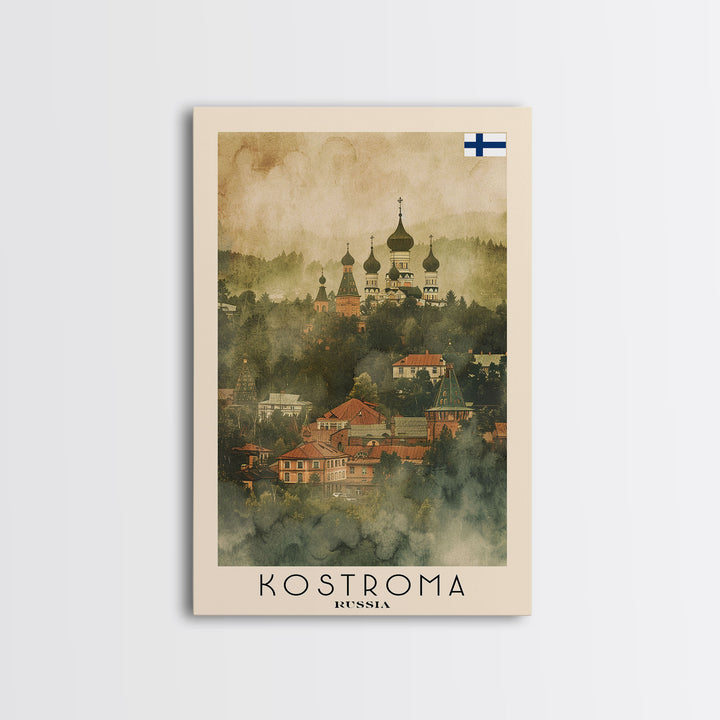 Kostroma Russia Winter Cityscape, Framed Canvas Print, Travel Poster, Wall Art, Entryway Decor, Russian Winter Landscape, Snowy Urban Scene