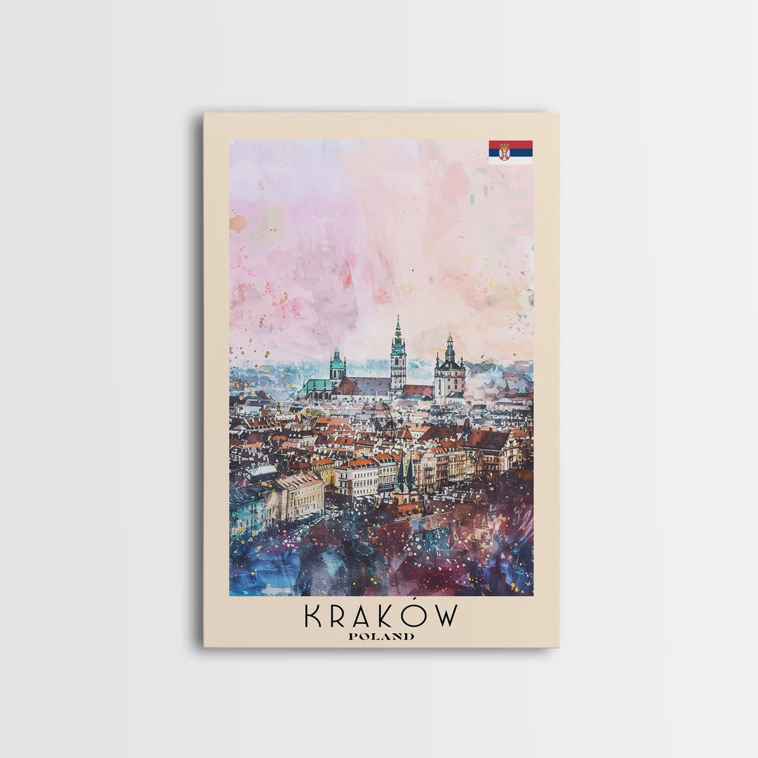 Krakow Poland Travel Poster Framed Canvas Print, Abstract Art, Minimalist Wall Decor, Vacation Gift, Home Decoration, Artistic Travel Print