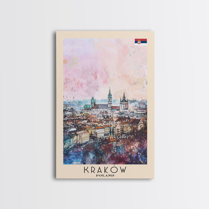Krakow Poland Travel Poster Framed Canvas Print, Abstract Art, Minimalist Wall Decor, Vacation Gift, Home Decoration, Artistic Travel Print