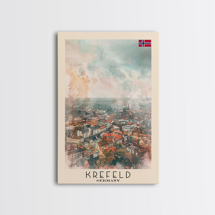 Krefeld Germany Travel Poster Framed Canvas Print, Urban Landscape, Minimalist Wall Art, Home Decor, Original Painting, Travel Print