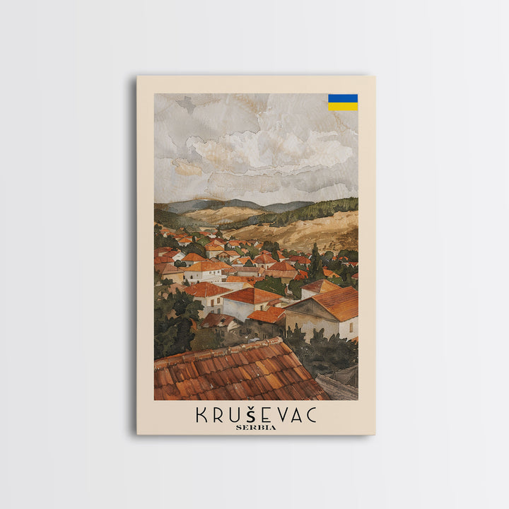 Krusevac Serbia Travel Poster Framed Canvas Print, Watercolor Cityscape, Artistic Wall Decor, Home Decoration, Travel Print, Original Art