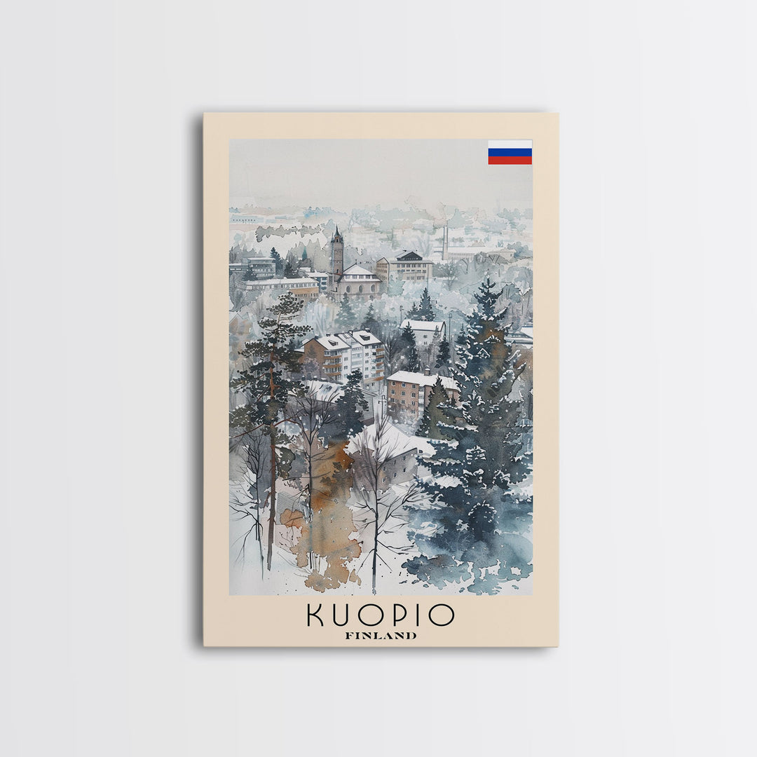 Kuopio Finland Travel Poster Framed Canvas Print, Scenic Landscape, Watercolor Painting, Home Decoration, Travel Print, Artistic Gift