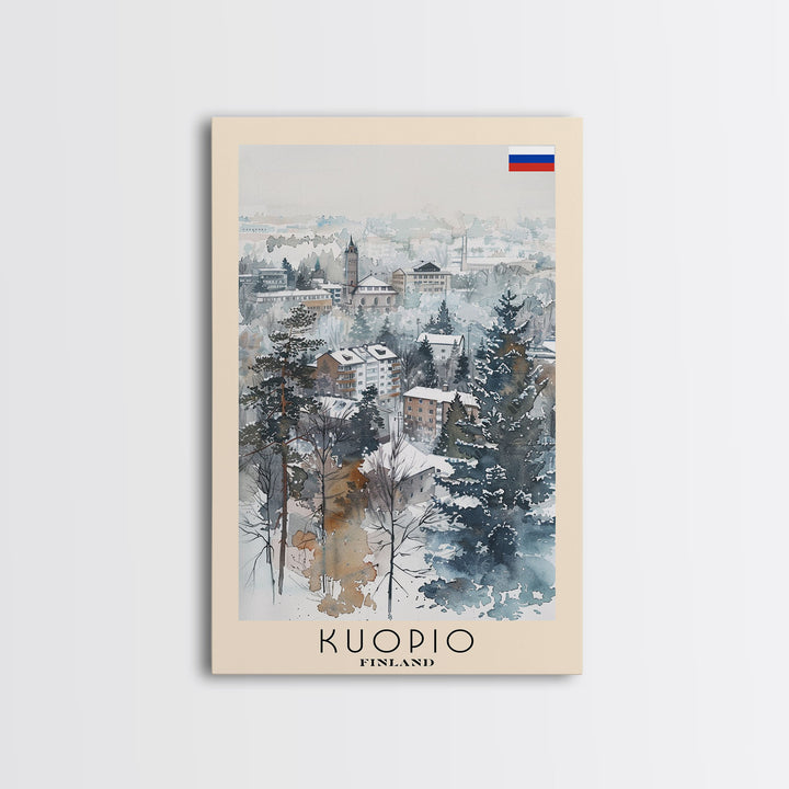 Kuopio Finland Travel Poster Framed Canvas Print, Scenic Landscape, Watercolor Painting, Home Decoration, Travel Print, Artistic Gift