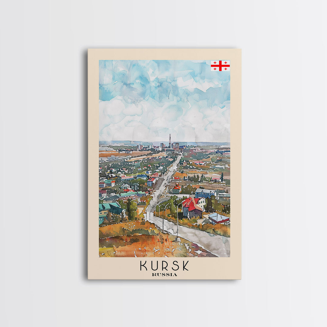Kursk Russia Travel Poster Framed Canvas Print, Watercolor Cityscape, Wall Art, Home Decor, Travel Print, Original Painting, Artistic Gift