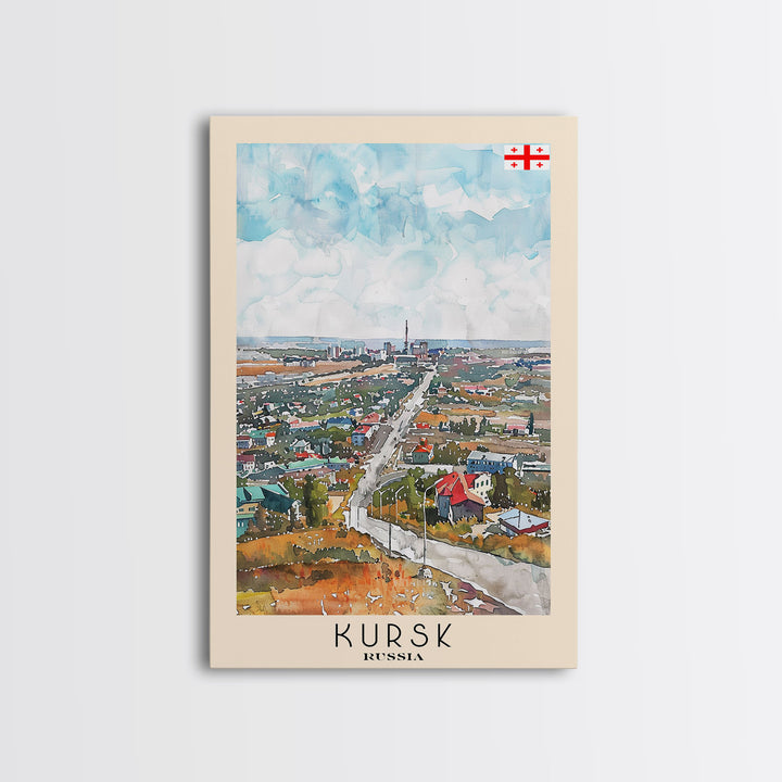 Kursk Russia Travel Poster Framed Canvas Print, Watercolor Cityscape, Wall Art, Home Decor, Travel Print, Original Painting, Artistic Gift