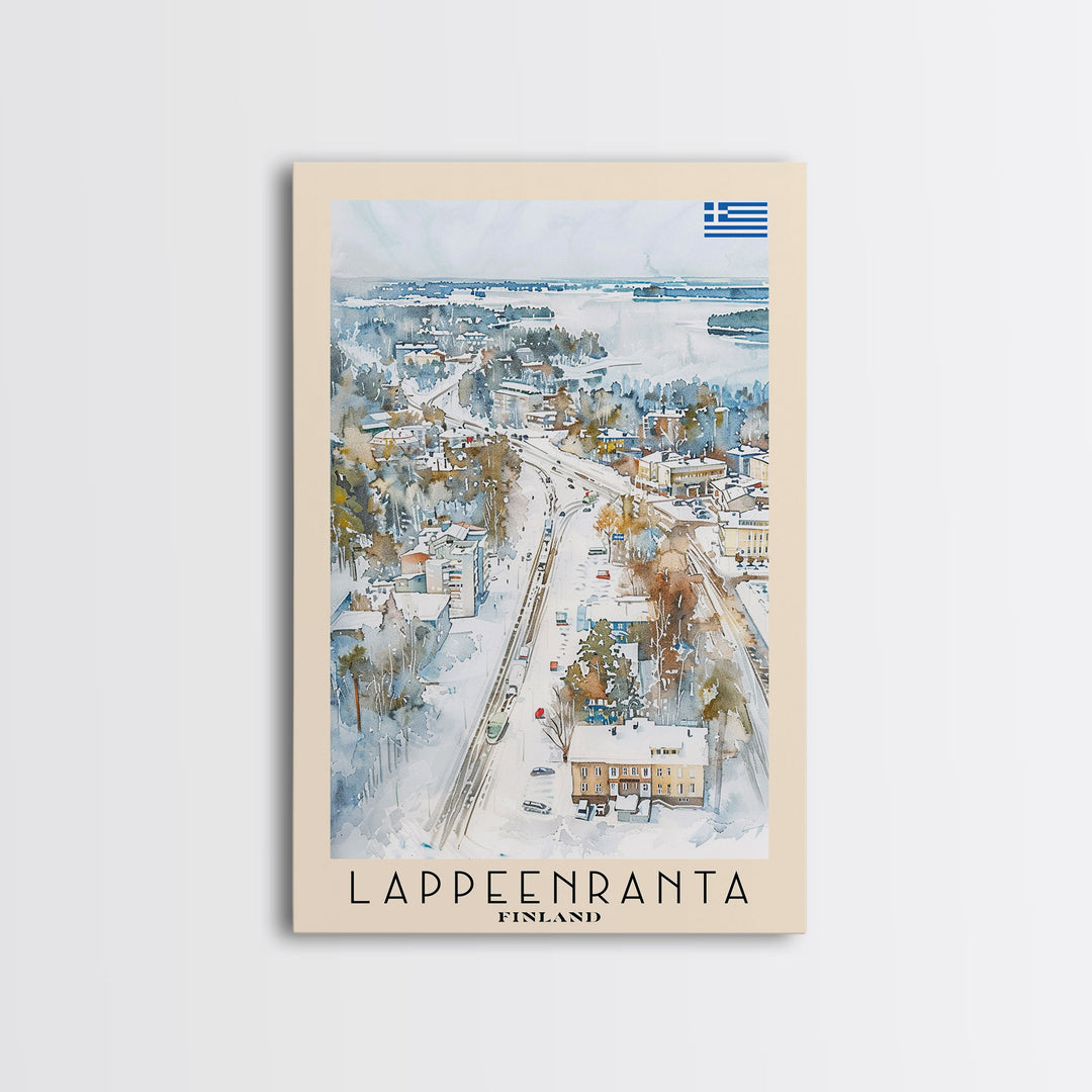 Lappeenranta Finland Travel Poster Framed Canvas Print, Scenic Landscape, Watercolor Painting, Wall Art, Home Decor, Travel Print, Artistic Gift