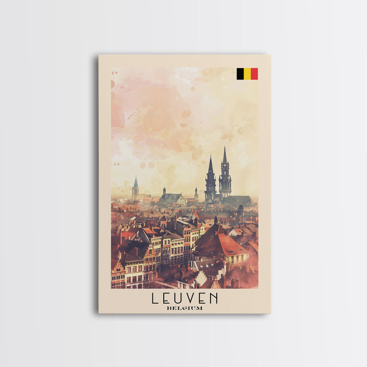Leuven Belgium Travel Poster Framed Canvas Print, Historic Cityscape, Watercolor Art, Wall Decor, Home Decoration, Travel Print, Original Art
