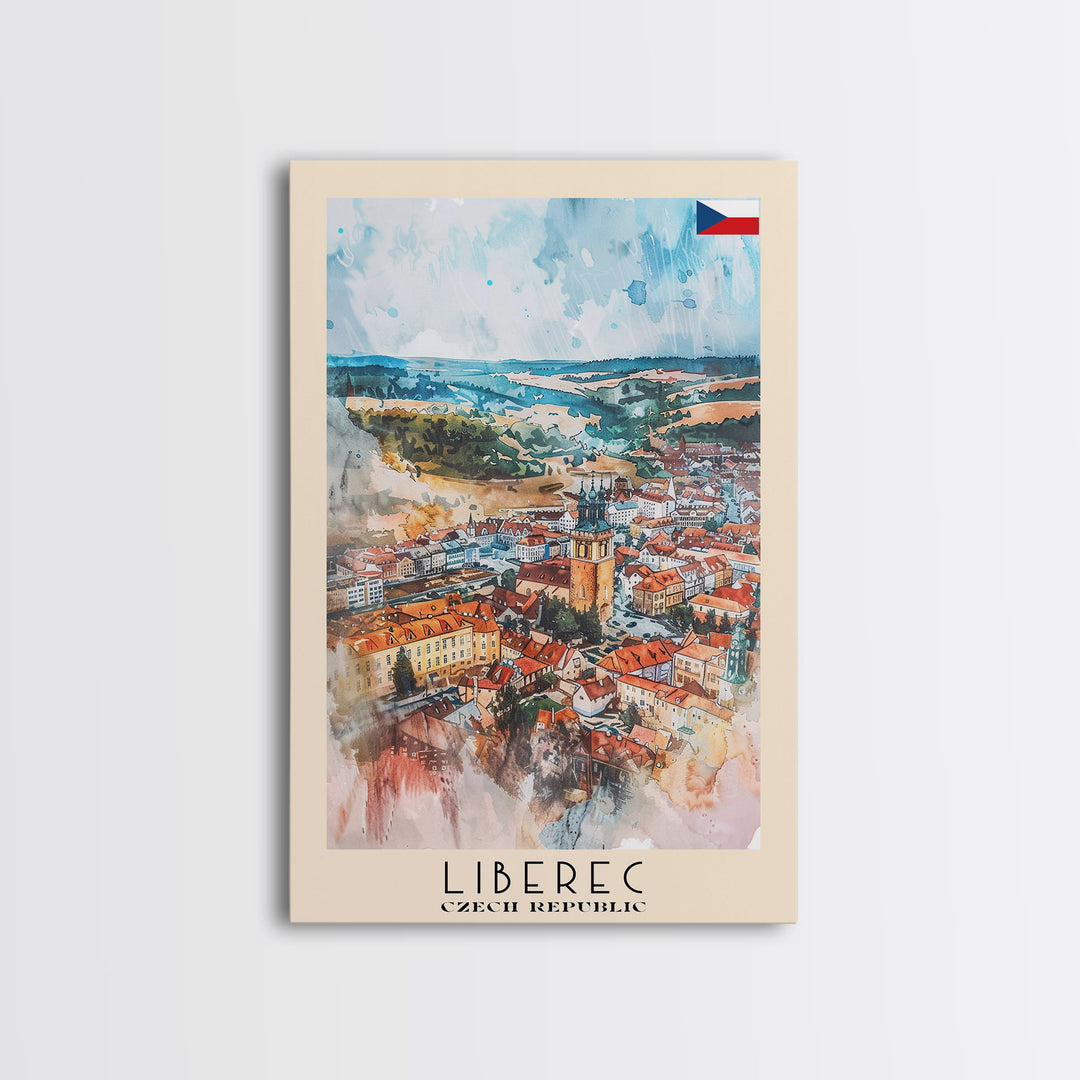Liberec Czech Republic Travel Poster Framed Canvas Print, Scenic Landscape, Watercolor Art, Wall Decor, Home Decoration, Travel Print, Original Painting