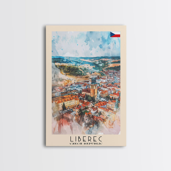 Liberec Czech Republic Travel Poster Framed Canvas Print, Scenic Landscape, Watercolor Art, Wall Decor, Home Decoration, Travel Print, Original Painting