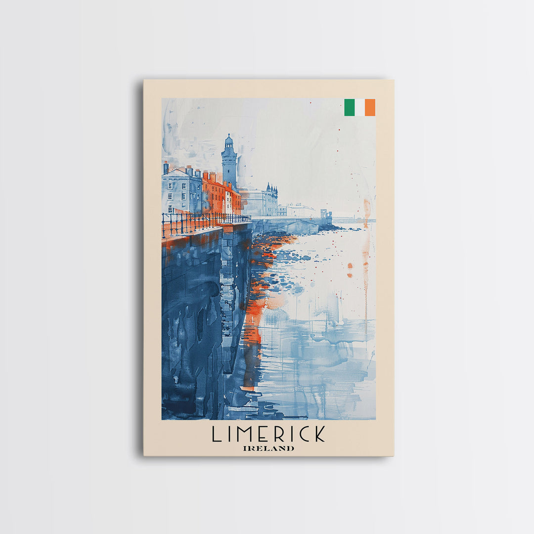 Limerick Ireland Travel Poster Framed Canvas Print, Scenic Landscape, Watercolor Art, Wall Decoration, Home Decor, Travel Print, Original Painting