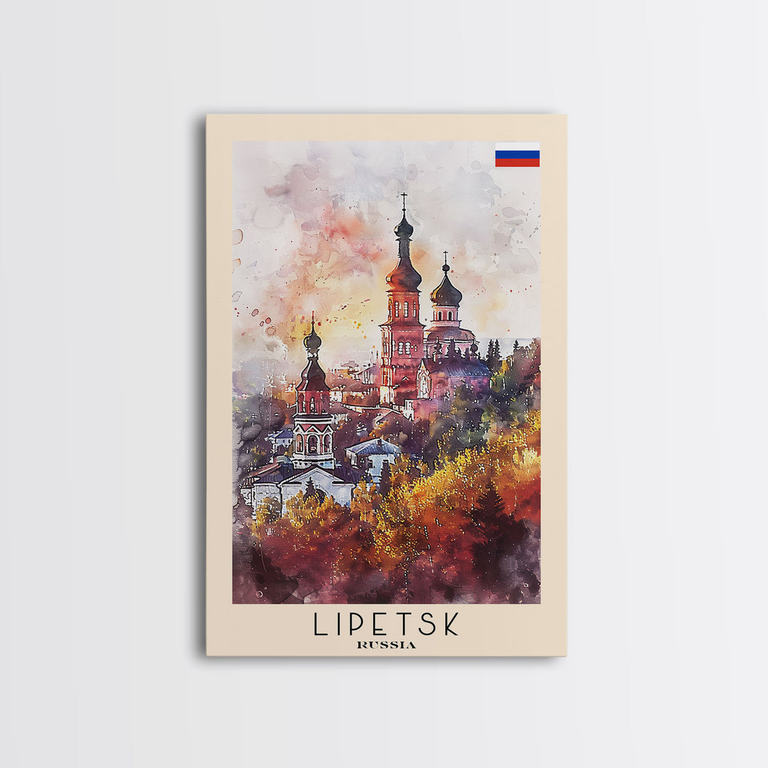 Lipetsk Russia Travel Poster Framed Canvas Print, Urban Landscape, Watercolor Art, Wall Decoration, Home Decor, Travel Print, Original Art