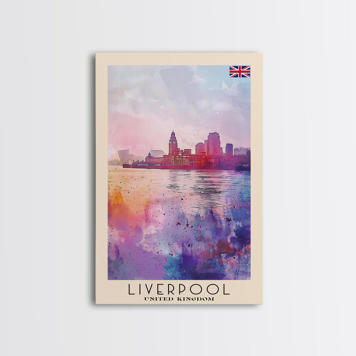 Liverpool United Kingdom Travel Poster Framed Canvas Print, Historic Cityscape, Watercolor Art, Wall Decor, Home Decoration, Travel Print, Original Art