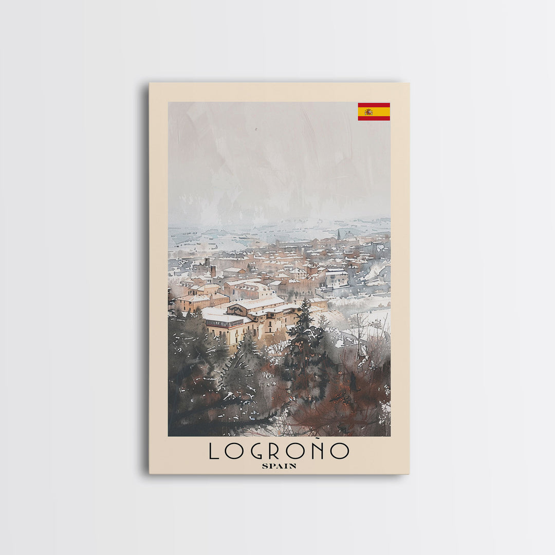 Logrońo Spain Travel Poster Framed Canvas Print, Scenic Landscape, Watercolor Art, Wall Decoration, Home Decor, Travel Print, Original Painting