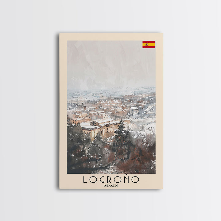 Logrońo Spain Travel Poster Framed Canvas Print, Scenic Landscape, Watercolor Art, Wall Decoration, Home Decor, Travel Print, Original Painting